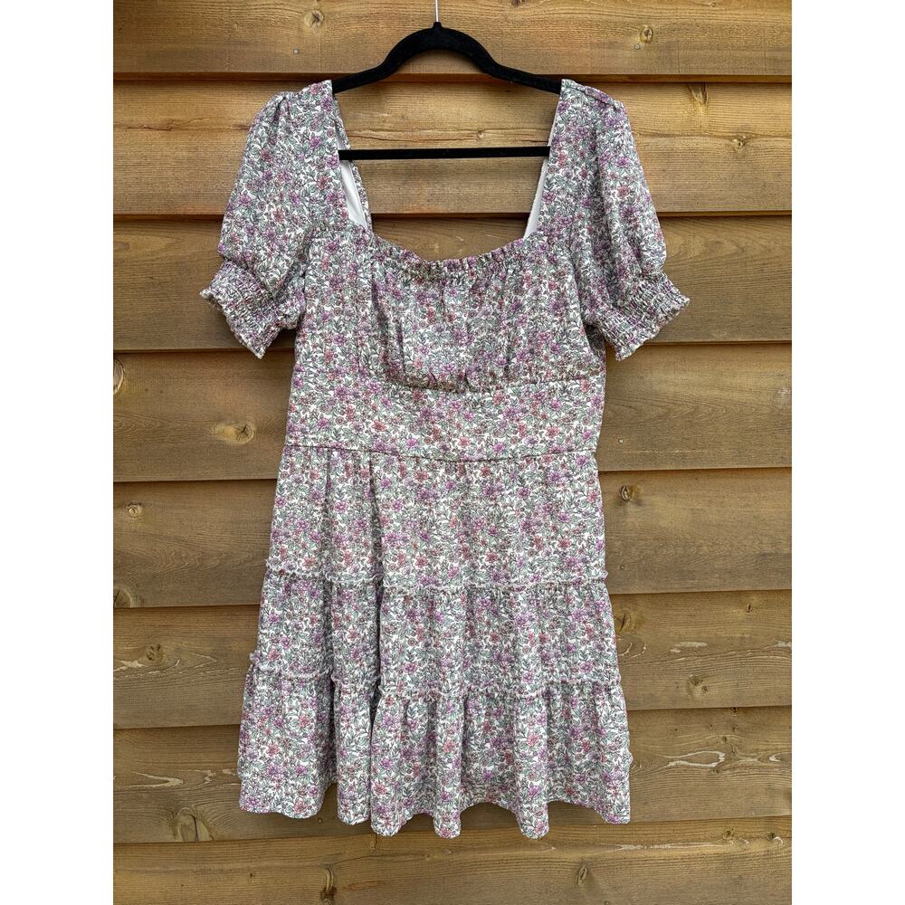Trixxi pink floral short sleeve tiered dress
